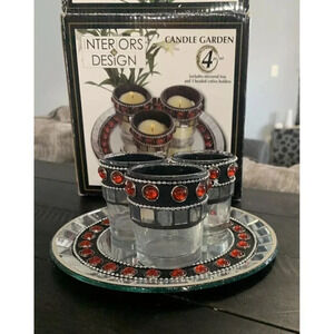 Beaded Tea Candle Cups With Matching Mirrored Plate Made By Interior By Design